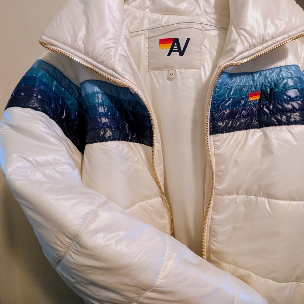 Aviator Nation 5 STRIPE APRES JACKET - GLOSSY WHITE // BLUE STRIPES